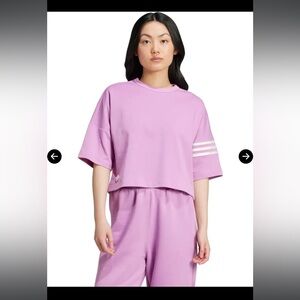 Adidas Purple Boxy Cropped Tee with matching sweatpants